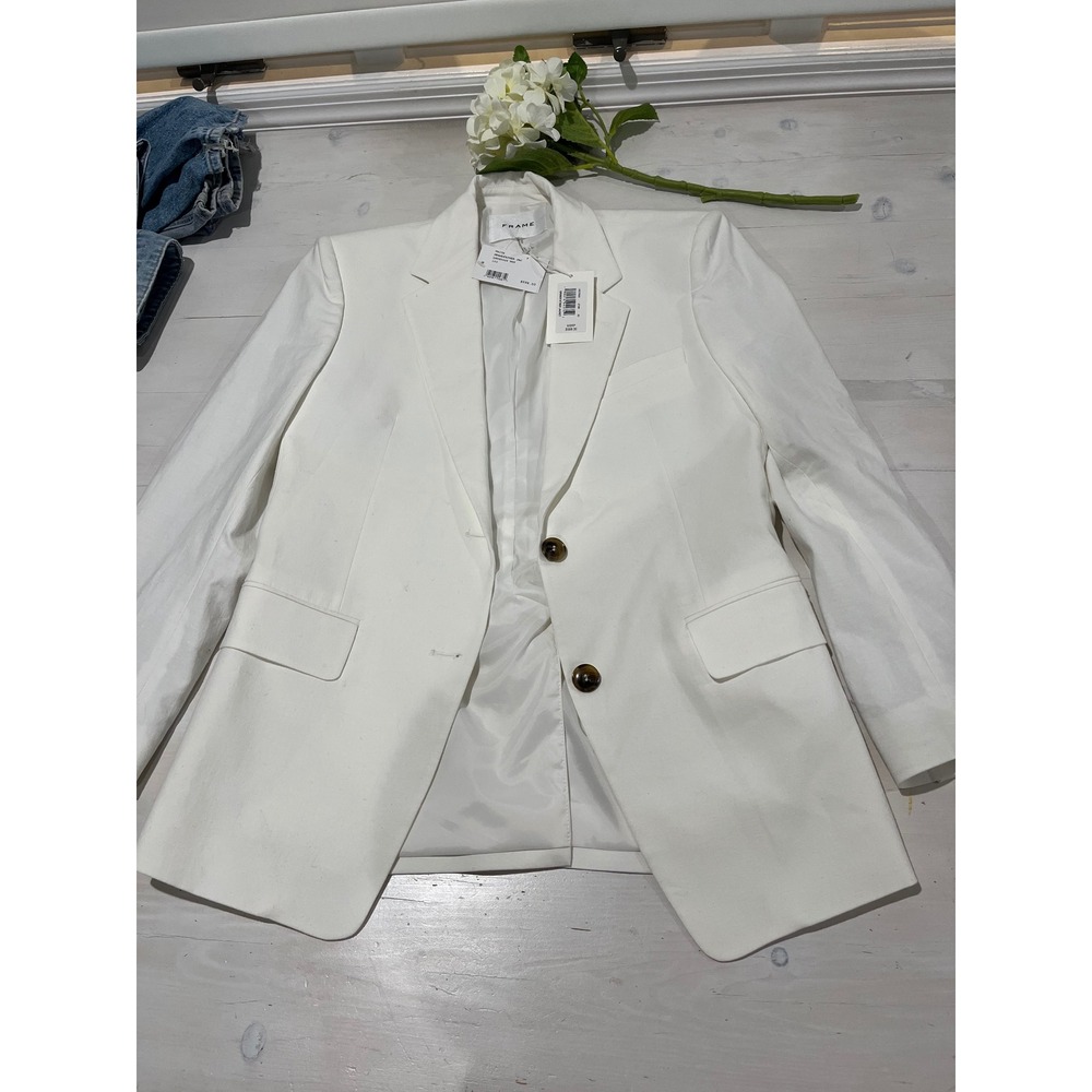 FRAME‎ Grandfather White Cotton Blend Blazer Jacket Women's XS
